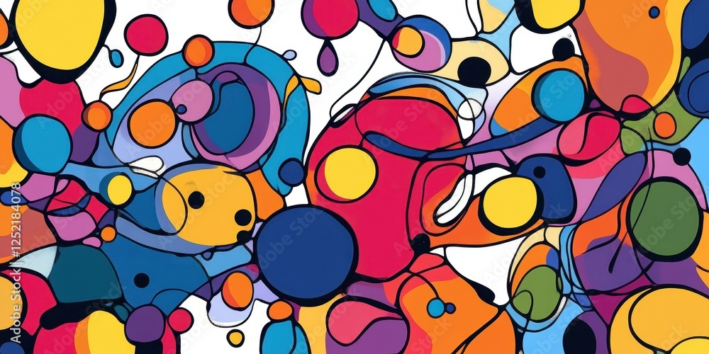 Fototapeta premium Abstract art features interconnected vibrant shapes and whimsical lines
