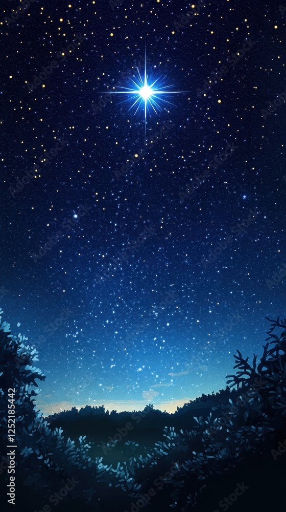 Fototapeta premium Starry night with prominent star over dark trees