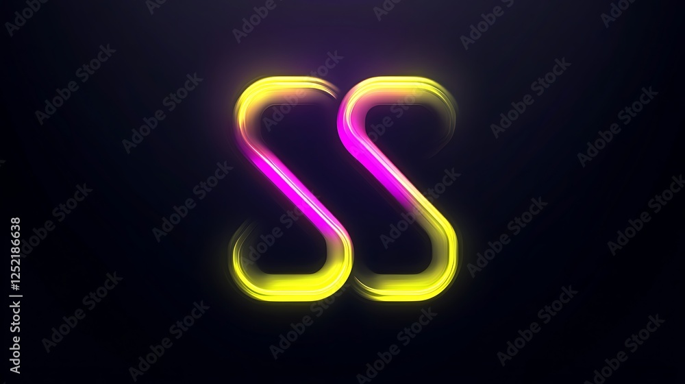 Abstract Neon Double S-Shape with Yellow and Purple Glowing Lines Abstract Neon Double S-Shape with Yellow and Purple Glowing Lines