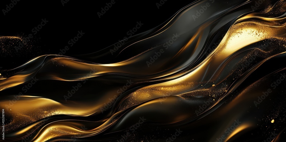 Flowing abstract waves of golden liquid and black silk Flowing abstract waves of golden liquid and black silk