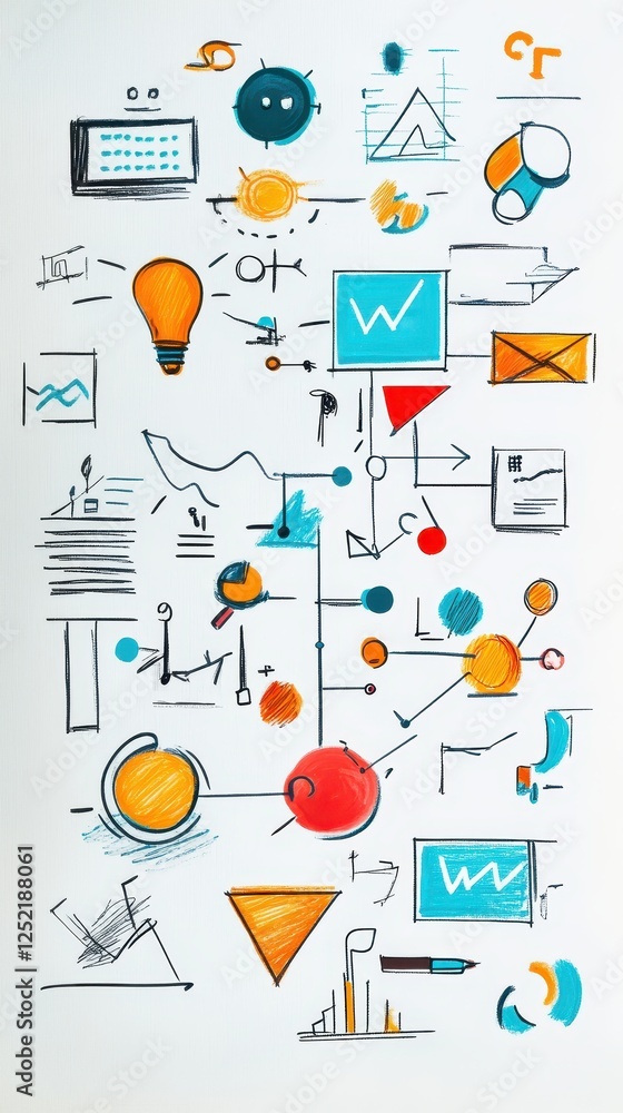Hand drawn business infographic with charts and data visualization Hand drawn business infographic with charts and data visualization