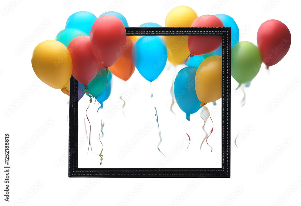 space picture frame wooden white background love birthday colourful surrounded adding summing empty logo copy blank concept text gift image design balloons colorful photo happy celebration logotype