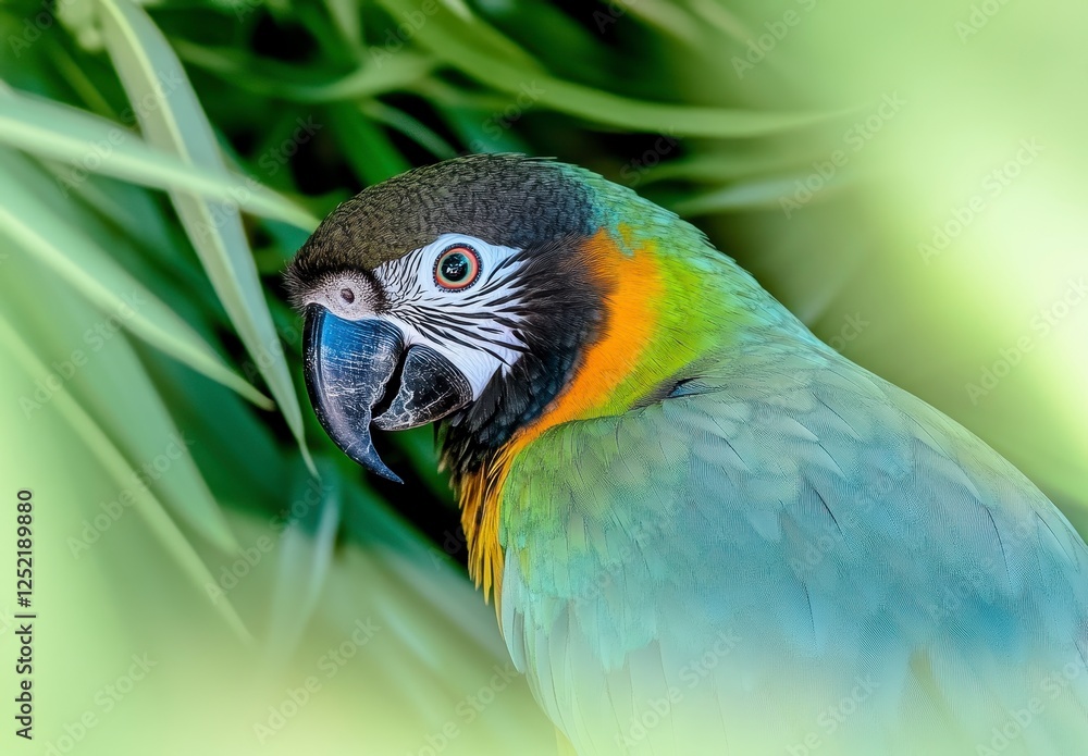 Colorful Parrot Close-up with Green Background and Vibrant Feathers Colorful Parrot Close-up with Green Background and Vibrant Feathers