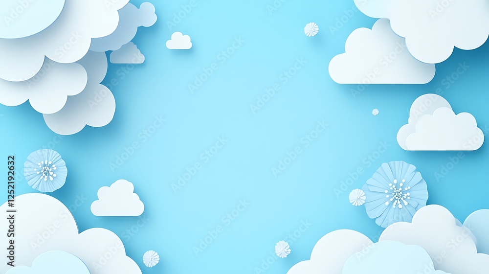Paper Clouds and Flowers Design Background Paper Clouds and Flowers Design Background
