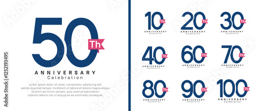 anniversary logo set. vector design blue color with pink ribbon can be use for celebration event