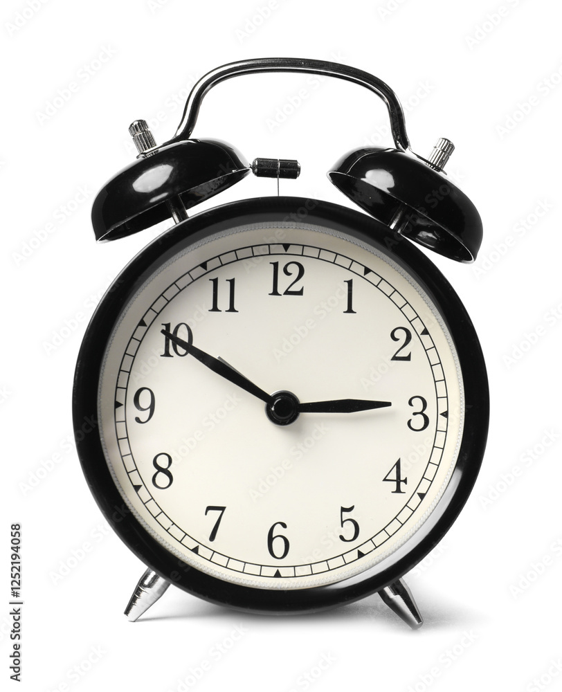 One black alarm clock isolated on white One black alarm clock isolated on white