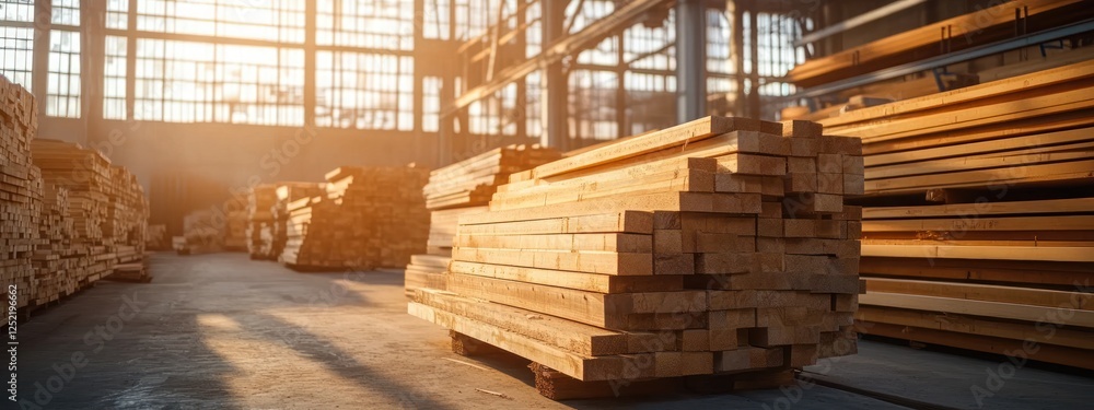 Sunlit Stacked Pine Wood Planks in Lumber Storage Facility Showcasing Modern Timber Processing and Production Organization Sunlit Stacked Pine Wood Planks in Lumber Storage Facility Showcasing Modern Timber Processing and Production Organization