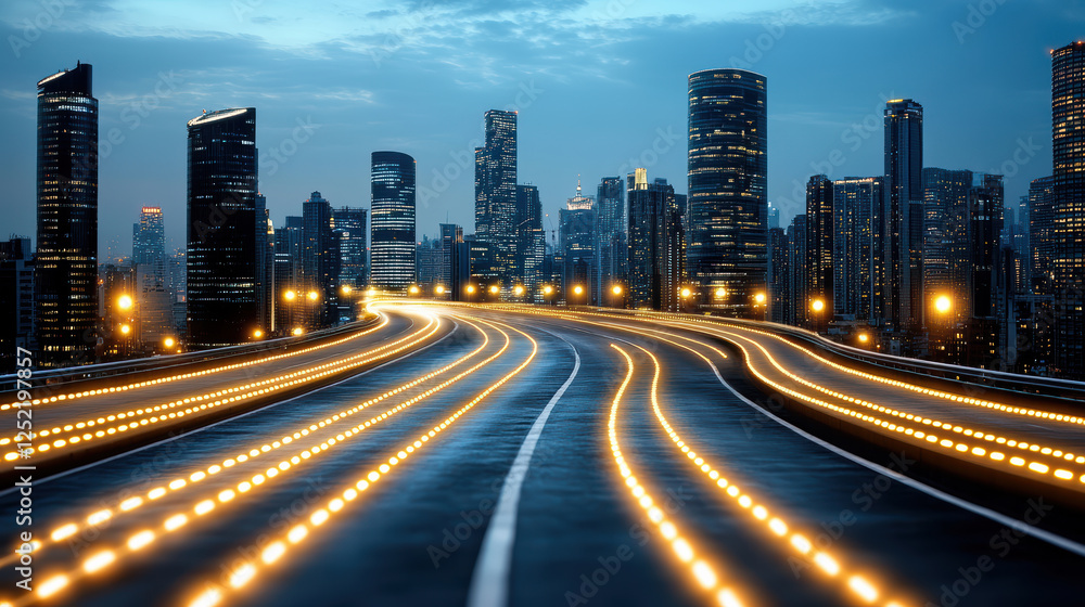 vibrant city skyline at night with illuminated roads and buildings vibrant city skyline at night with illuminated roads and buildings