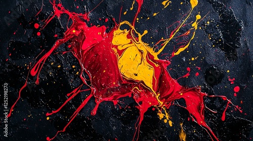 Abstract paint splatter on dark surface; creative artistic design photo