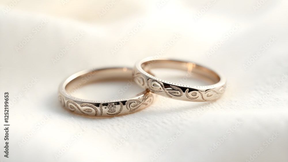 Two intertwined wedding rings on a clean white background, symbolizing love and commitment Two intertwined wedding rings on a clean white background, symbolizing love and commitment