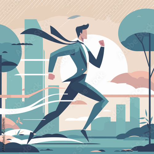 Abstract businessman running in cityscape illustration