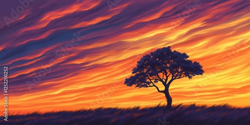 Wallpaper Mural Solitary tree silhouetted against a vibrant sunset sky Torontodigital.ca