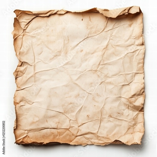 Aged Crumpled Paper Sheet On White Background