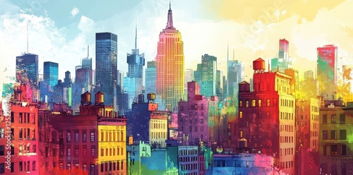 Colorful artistic rendition of the new york city skyline