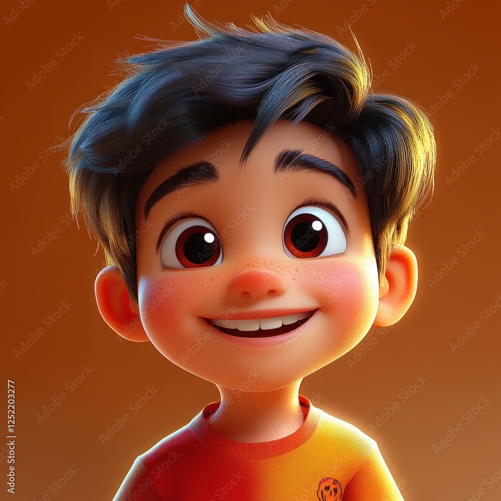 Happy Boy Character Illustration with Soft Lighting and Vibrant Colors Happy Boy Character Illustration with Soft Lighting and Vibrant Colors