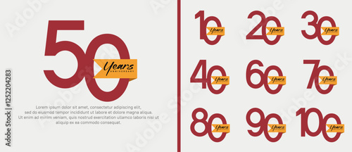 anniversary logotype set. vector design red color with orange ribbon can be use for celebration event
