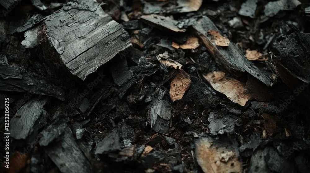 Charred Wood Fragments After A Fire Charred Wood Fragments After A Fire