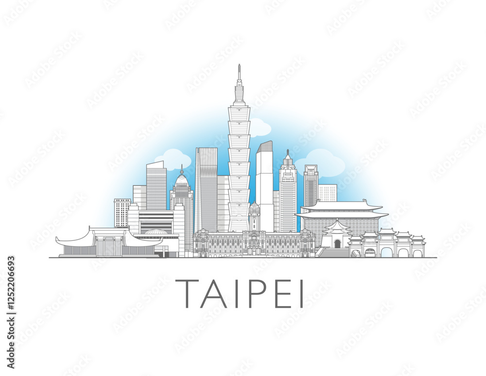 Obraz premium Taipei Taiwan skyline cityscape vector illustration