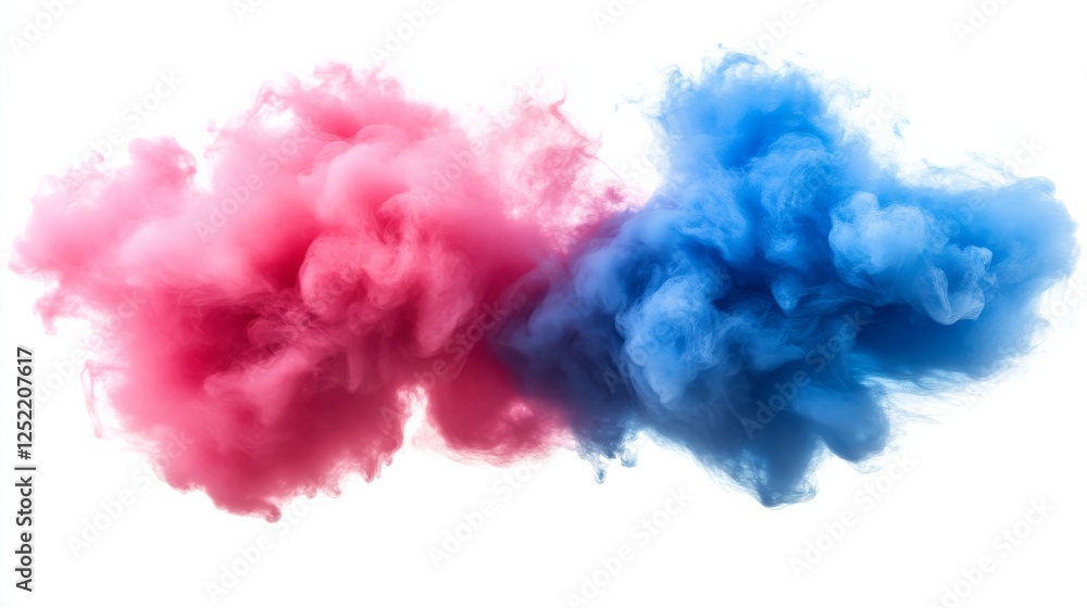Fototapeta premium Colorful pink and blue ink clouds swirling in air, abstract art. Creative fusion and contrast concept