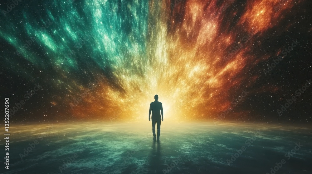 Silhouette of a man gazing upon a cosmic explosion Silhouette of a man gazing upon a cosmic explosion