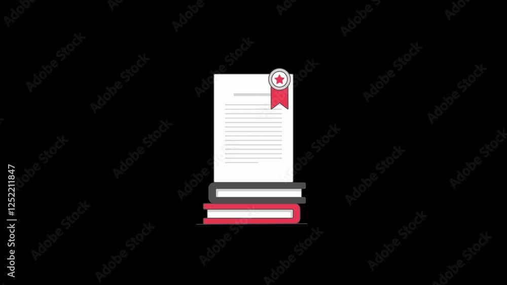 Animated Document with Approved Badge and Books. Certified Study Concept Video - Transparent Animated Document with Approved Badge and Books. Certified Study Concept Video - Transparent