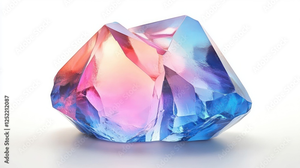 Glossy 3D Crystal Object with Blue Pink Hues Smooth Edges Modern Design Elegant Decoration Glossy 3D Crystal Object with Blue Pink Hues Smooth Edges Modern Design Elegant Decoration