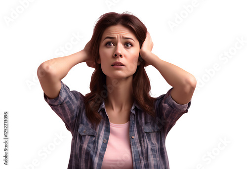 Obraz na płótnie head woman anxiety feeling confusion depression ache hands stressed space doubt emotion self inner confused pink copy stress cephalalgia worried background regret shame concern overwhelmed emotional w salonie