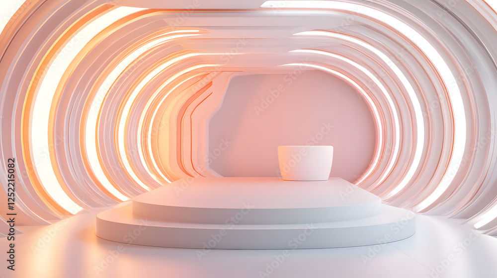 Fototapeta premium Modern minimalist stage design contemporary gallery 3d rendering clean environment wide angle art concept for exhibitions