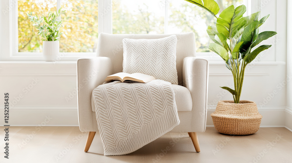 cozy reading chair with soft blanket and pillow, perfect for relaxation cozy reading chair with soft blanket and pillow, perfect for relaxation