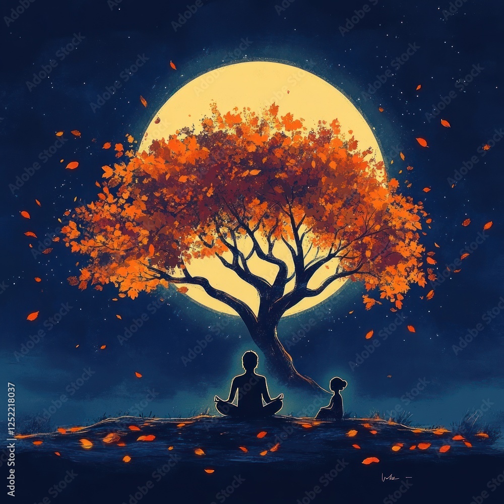 Meditation Under Illuminated Tree at Night Peaceful Serene Tranquility Buddhism Spirituality Meditation Under Illuminated Tree at Night Peaceful Serene Tranquility Buddhism Spirituality