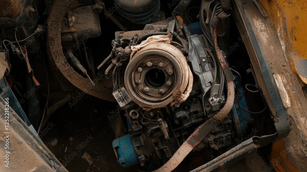 A zoomed-in shot of a serpentine belt slipping off the alternator pulley. A zoomed-in shot of a serpentine belt slipping off the alternator pulley.