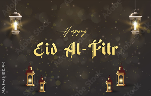 happy eid al fitr template banner with beautiful islamic ornament with brown background design 21