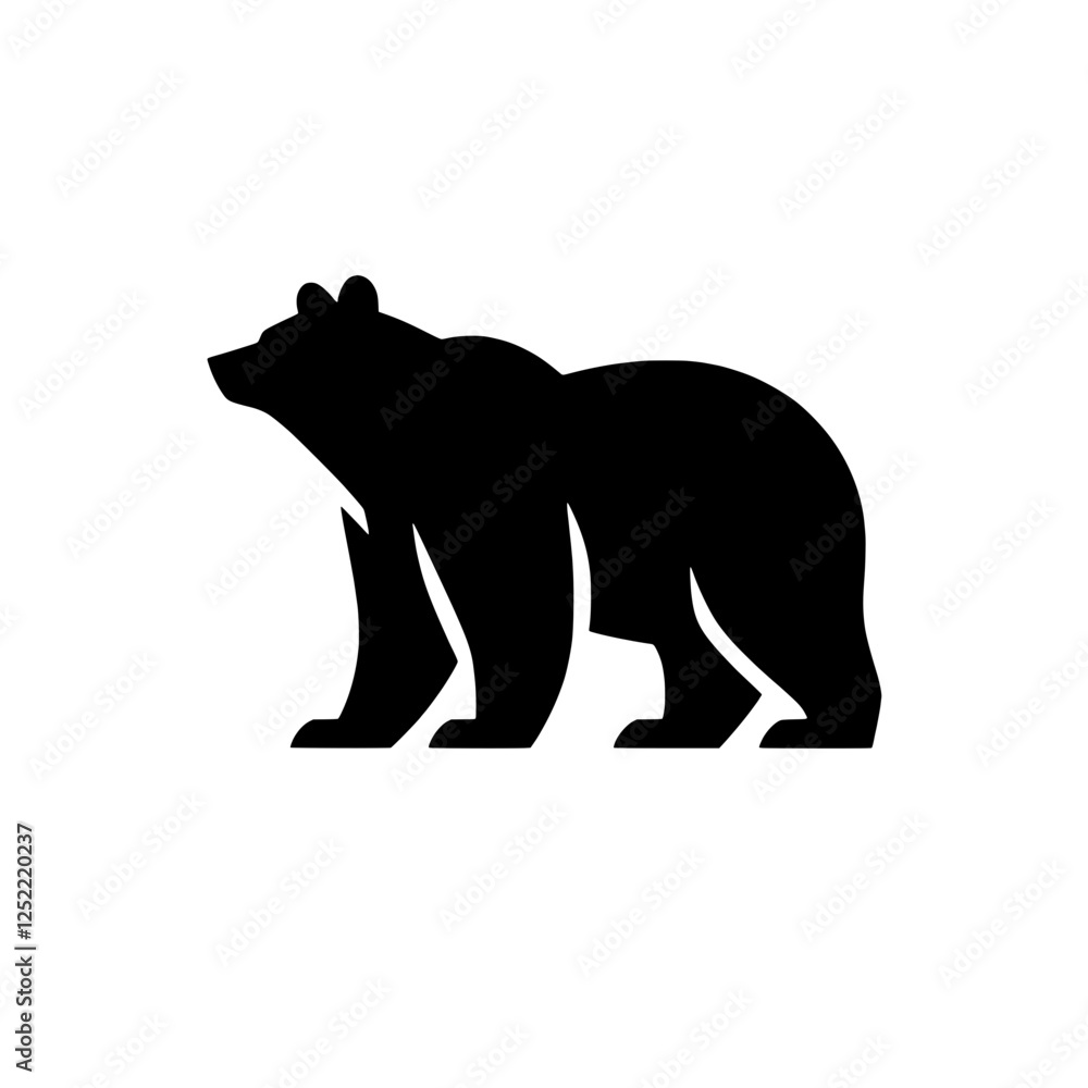 Obraz premium Powerful Bear Silhouette: A bold, black silhouette of a bear stands majestically against a simple background, evoking strength, resilience, and a sense of raw power. 