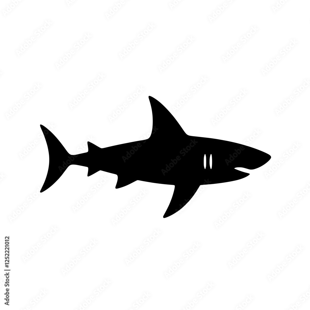 Fototapeta premium Shark Silhouette: A stark black silhouette of a powerful shark, showcasing its streamlined form and sharp fins. Perfect for adding a touch of danger, strength, and marine life to your designs.