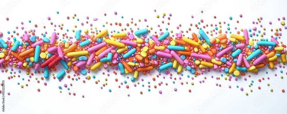 Fototapeta premium Colorful Sprinkles on White Surface Playful Sweet Celebration Cake Decoration Rainbow Topping Abstract Texture