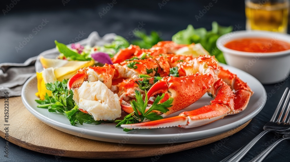 Freshly Cooked Lobster Served with Salad and Garlic Butter Sauce Freshly Cooked Lobster Served with Salad and Garlic Butter Sauce