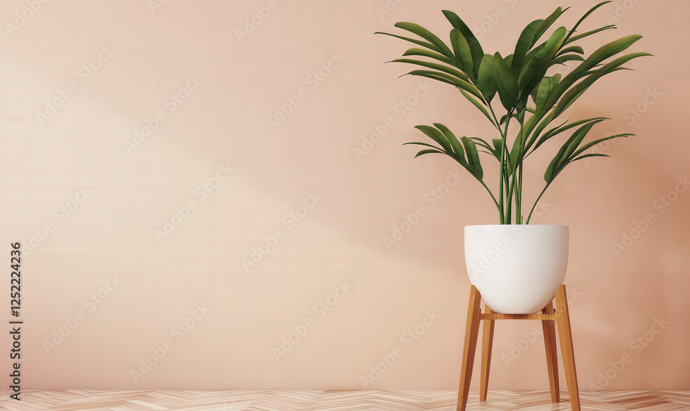 There is a pot of green plants on the shelf by the wall There is a pot of green plants on the shelf by the wall