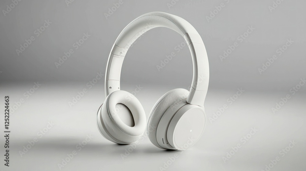 Stylish white wireless headphones on a plain gray background, showcasing modern design. Stylish white wireless headphones on a plain gray background, showcasing modern design.