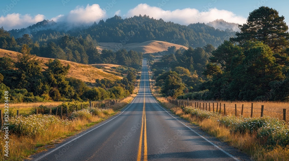 Scenic Highway Winding Through Rolling Hills and Forests Scenic Highway Winding Through Rolling Hills and Forests
