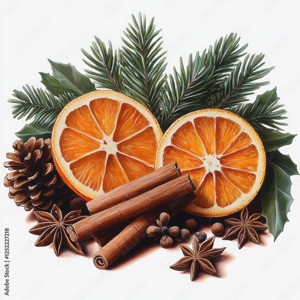 Cinnamon Sticks Star Anise Dried Orange Slices Pine Cones Evergreen Branches Holiday Decor Cinnamon Sticks Star Anise Dried Orange Slices Pine Cones Evergreen Branches Holiday Decor