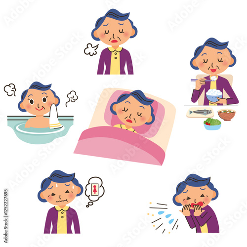 おばあちゃんの一日の色々な生活シーン