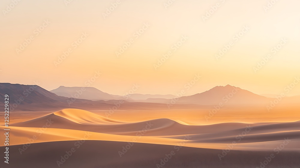 Obraz premium Golden Desert Sands Meet Distant Mountains at Sunset