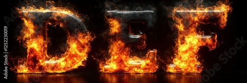 Fiery Representation of Letters D E F in Flames with Dramatic Lighting and Dark Background photo