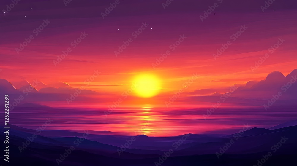 sunset over tranquil ocean with vibrant colors, serene landscape. peace and tranquility concept sunset over tranquil ocean with vibrant colors, serene landscape. peace and tranquility concept
