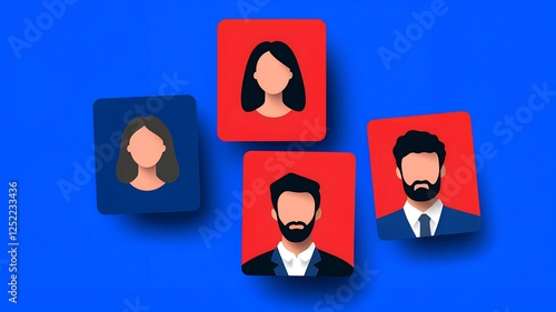 Diverse group of people in illustrative portraits digital art creative design modern environment flat lay concept photo