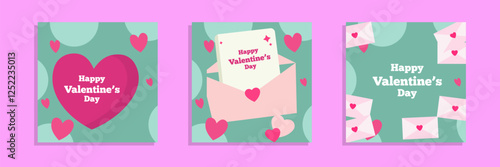 Set of Valentines Day greeting card. Trendy minimalist aesthetic design with hearts, typograpty and lettering. Template for invitation, cover, banner, poster, flyer. Vector illustration.