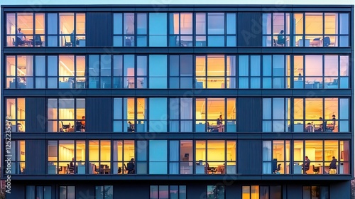 Wallpaper Mural Modern Office Building Facade at Night Torontodigital.ca