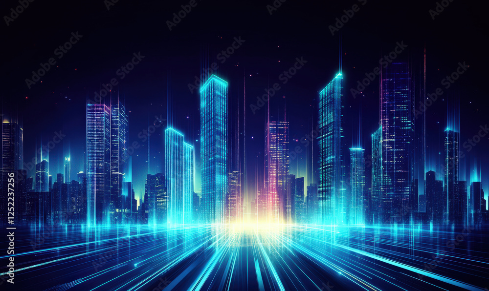 Modern urban architecture and colorful lighting Modern urban architecture and colorful lighting
