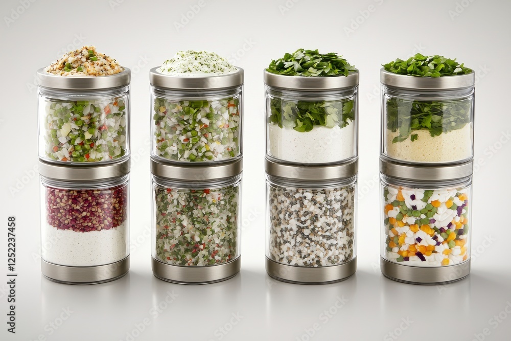 Colorful Spice Jars Displayed in a Modern Kitchen Setting with Various Seasonings and Herbs for Culinary Use Colorful Spice Jars Displayed in a Modern Kitchen Setting with Various Seasonings and Herbs for Culinary Use