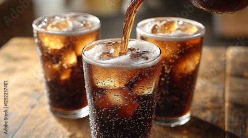 Pouring Soda Into Glasses with Ice